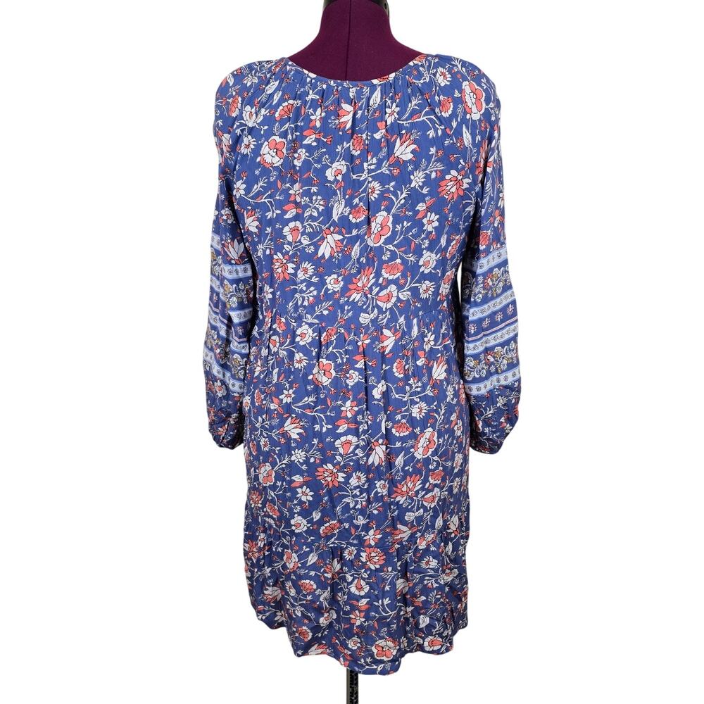 Women's Old Navy Blue Floral Knee Length 3/4 Sleeve Boho Dress | Size Medium - Picture 3 of 11